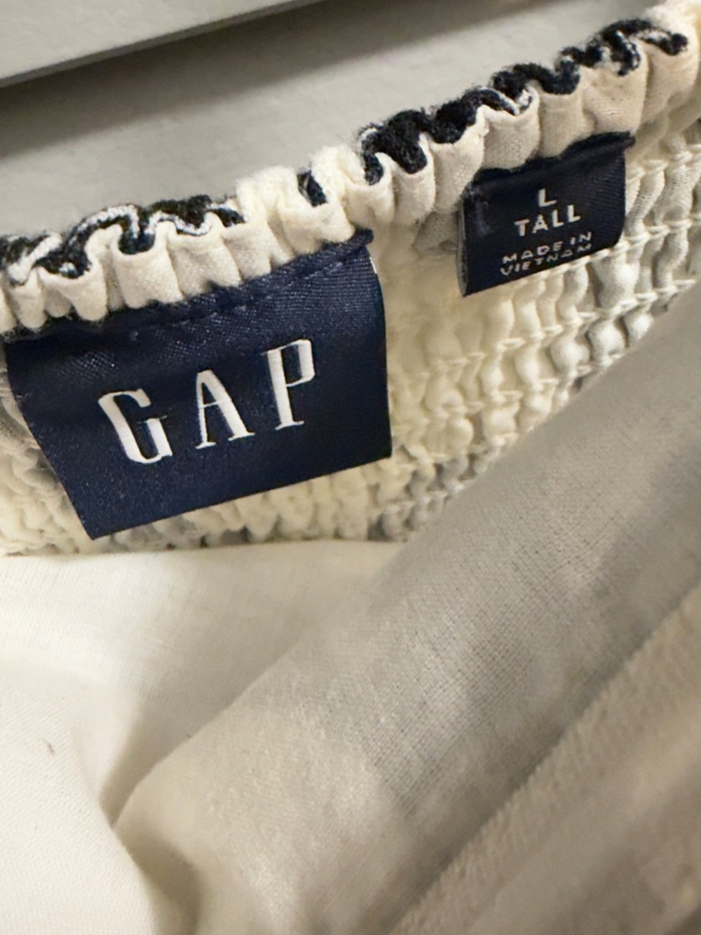 GAP Linen Blend Midi Dress L Tall Black White Floral Smocked Back Summer - Picture 4 of 5
